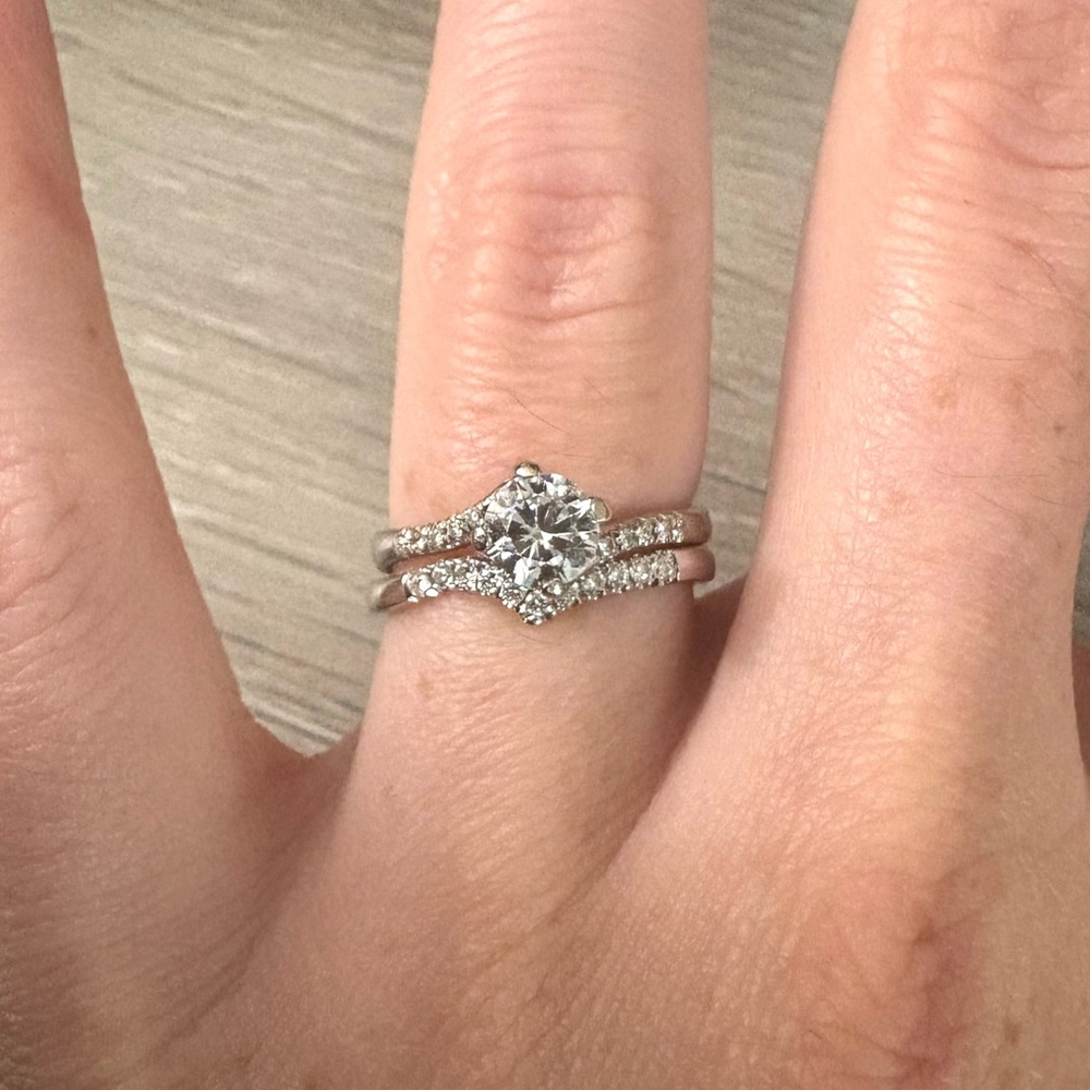 14K Solid White Gold 0.5 ct Round Moissanite Engagement and Bridal Ring Set